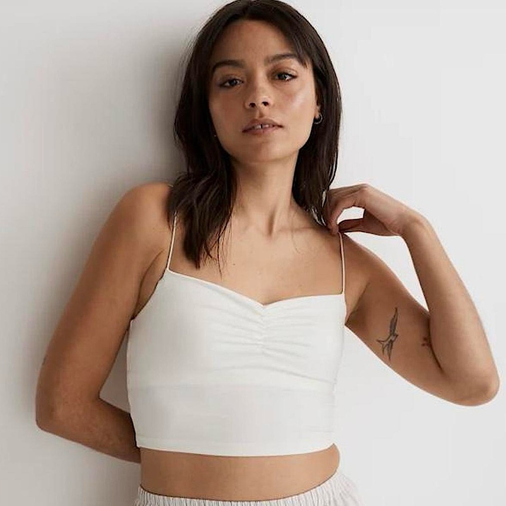 Madewell MWL Flex Sweetheart Crop Top Tank Top White Size XS Fitted Bung…